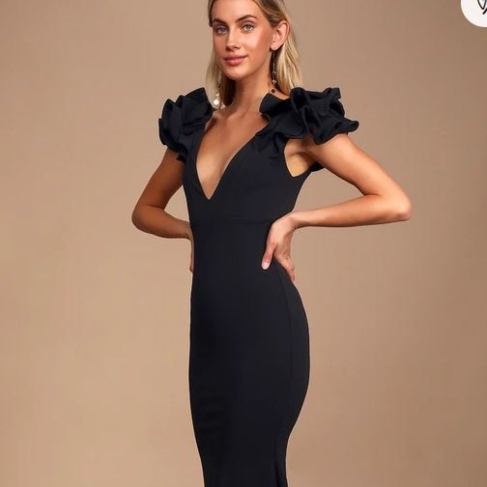 Alethea Black Ruffled Mermaid Maxi Dress